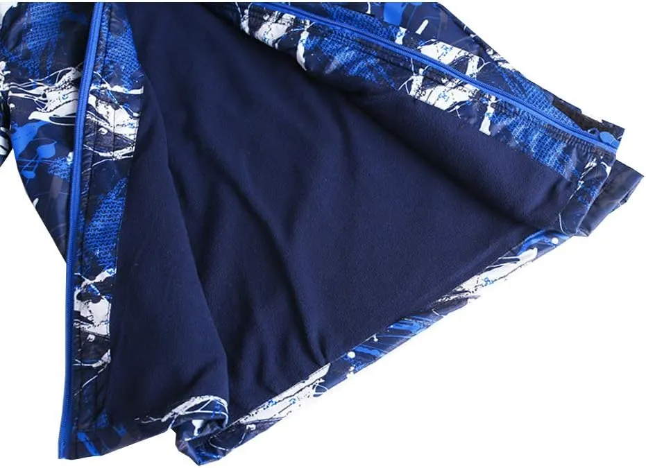 M2C Boys Outdoor Color Block Fleece Lining Windproof Jackets with Hood