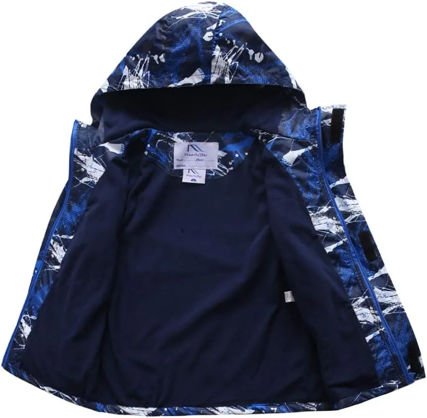 M2C Boys Outdoor Color Block Fleece Lining Windproof Jackets with Hood