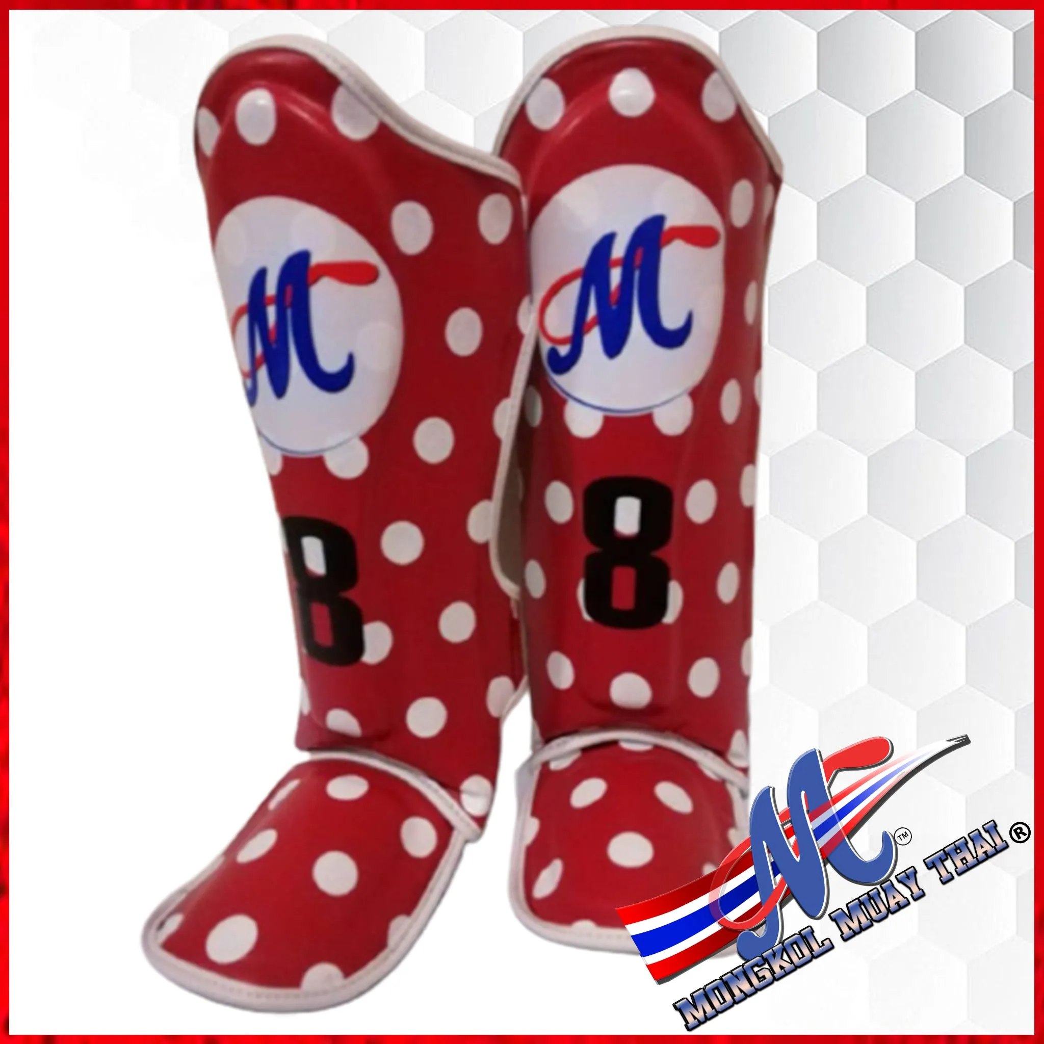 Mongkol shin guards Essential Collection Red Polka Dot Kids shin guards