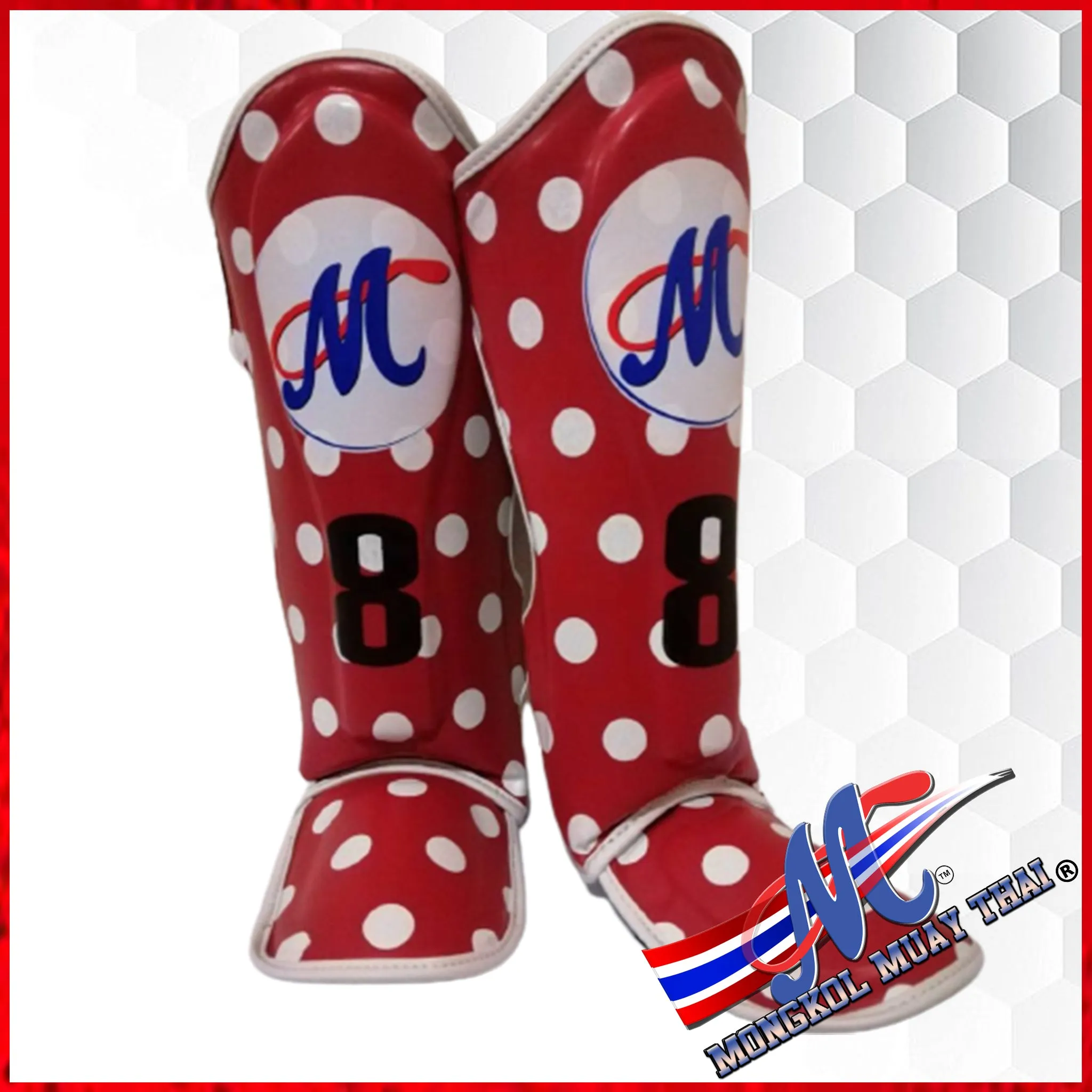 Mongkol shin guards Essential Collection Red Polka Dot Kids shin guards